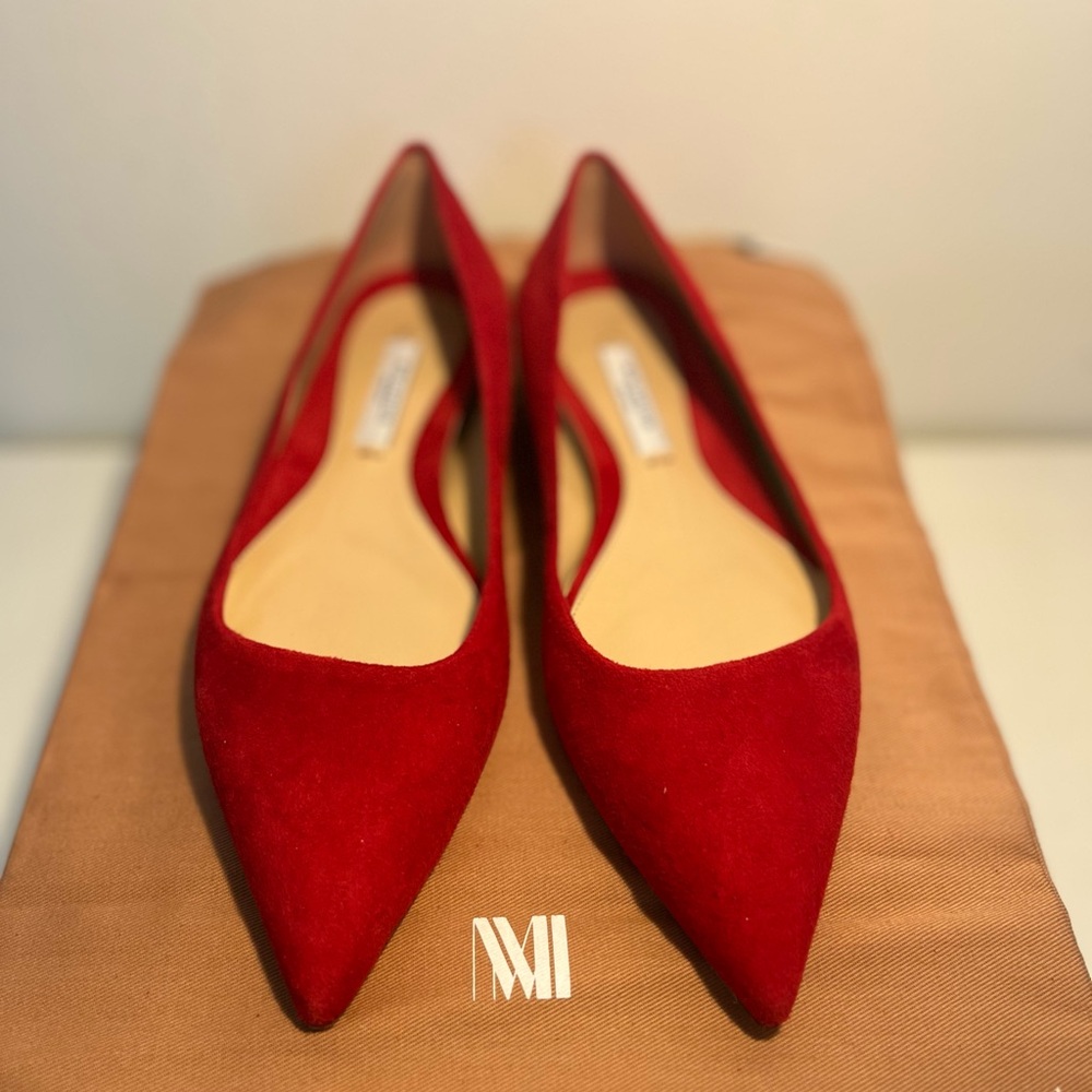MM Lafleur Rowan Red Suede Pointy Toe Flat Size 34 1/2